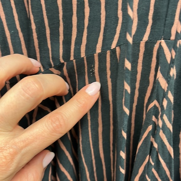 Natalie Martin Fit & Flare Ruffled Plunge Front Long Sleeve Striped Mini Dress S - Picture 9 of 9